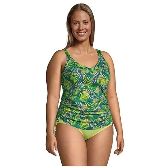 NWT Lands End Adjustable Cinch V-Neck Underwire Tankini Top Size 24W $120 HH307 - Picture 4 of 5